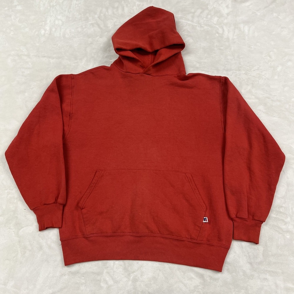 90s Russell Athletic Hoodie Mens M Red Vintage Distressed Pullover Sweatshirt